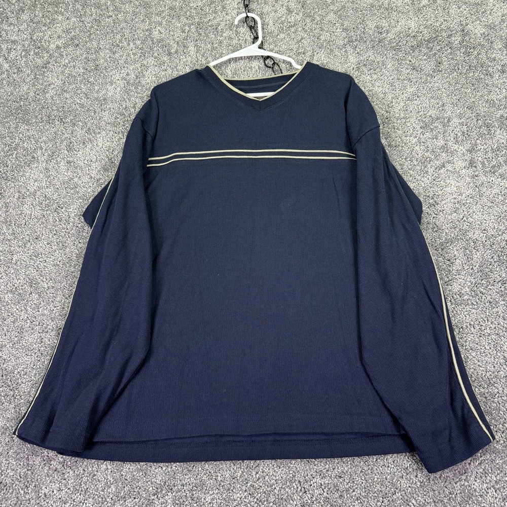 Colo Wear Sweater Mens Large Blue Striped V Neck Pullover Long Sleeve Casual